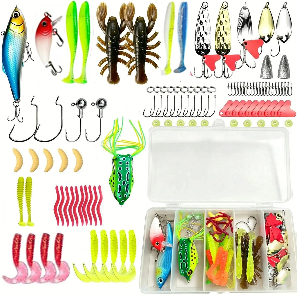 Beloadence Fishing Lures, Fishing Accessories, Tackle Box with Tackle Included, Fishing Kit with VIBs, Frogs, Minnows, Soft Baits, Hooks & Weights Accessories, 107Pcs