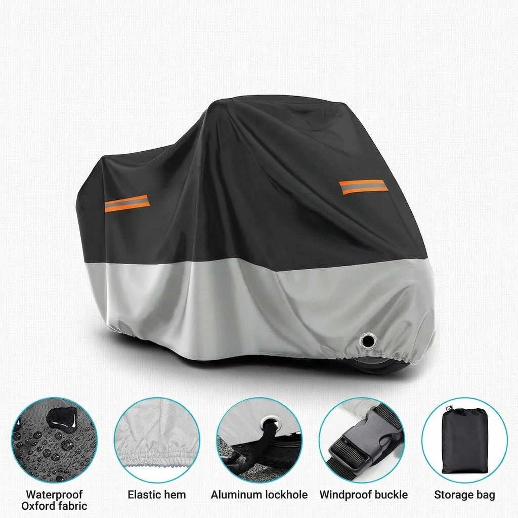 Beloadence Motorcycle Cover Waterproof Outdoor, All Season Weather Sun Rain Protection Night Reflective with Lock-Holes & Storage Bag, XL