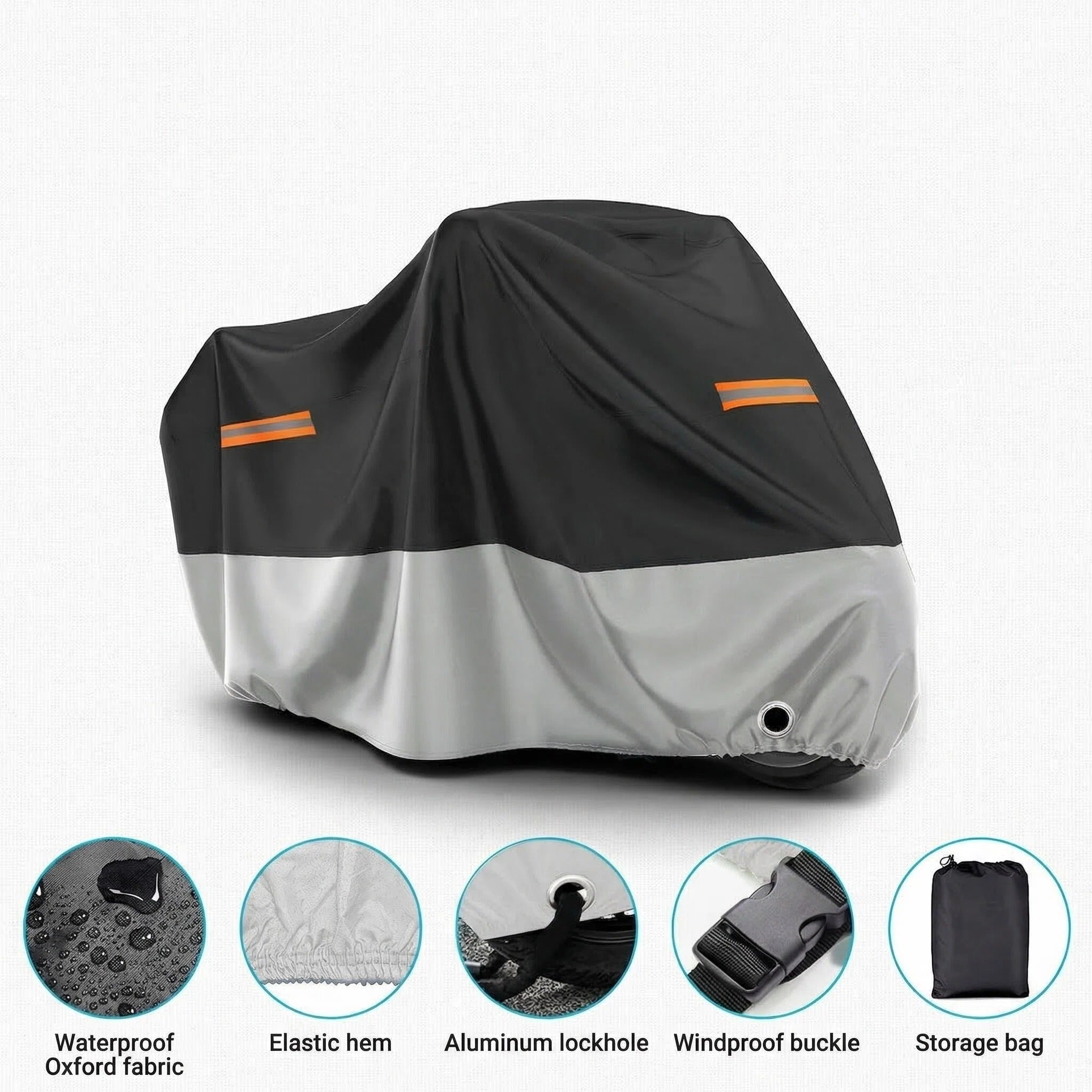 Beloadence Motorcycle Cover Waterproof Outdoor, All Season Weather Sun Rain Protection Night Reflective with Lock-Holes & Storage Bag, XL