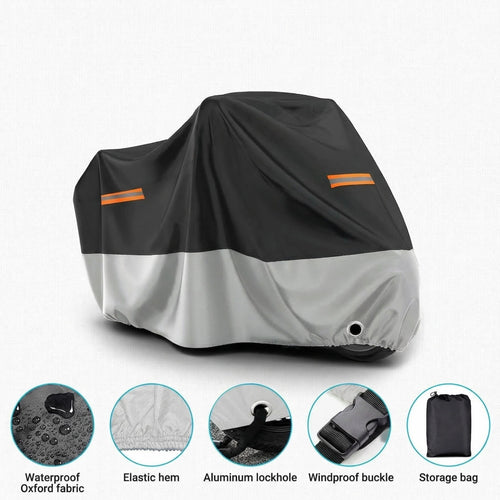 Beloadence Motorcycle Cover Waterproof Outdoor, All Season Weather Sun Rain Protection Night Reflective with Lock-Holes & Storage Bag, XL