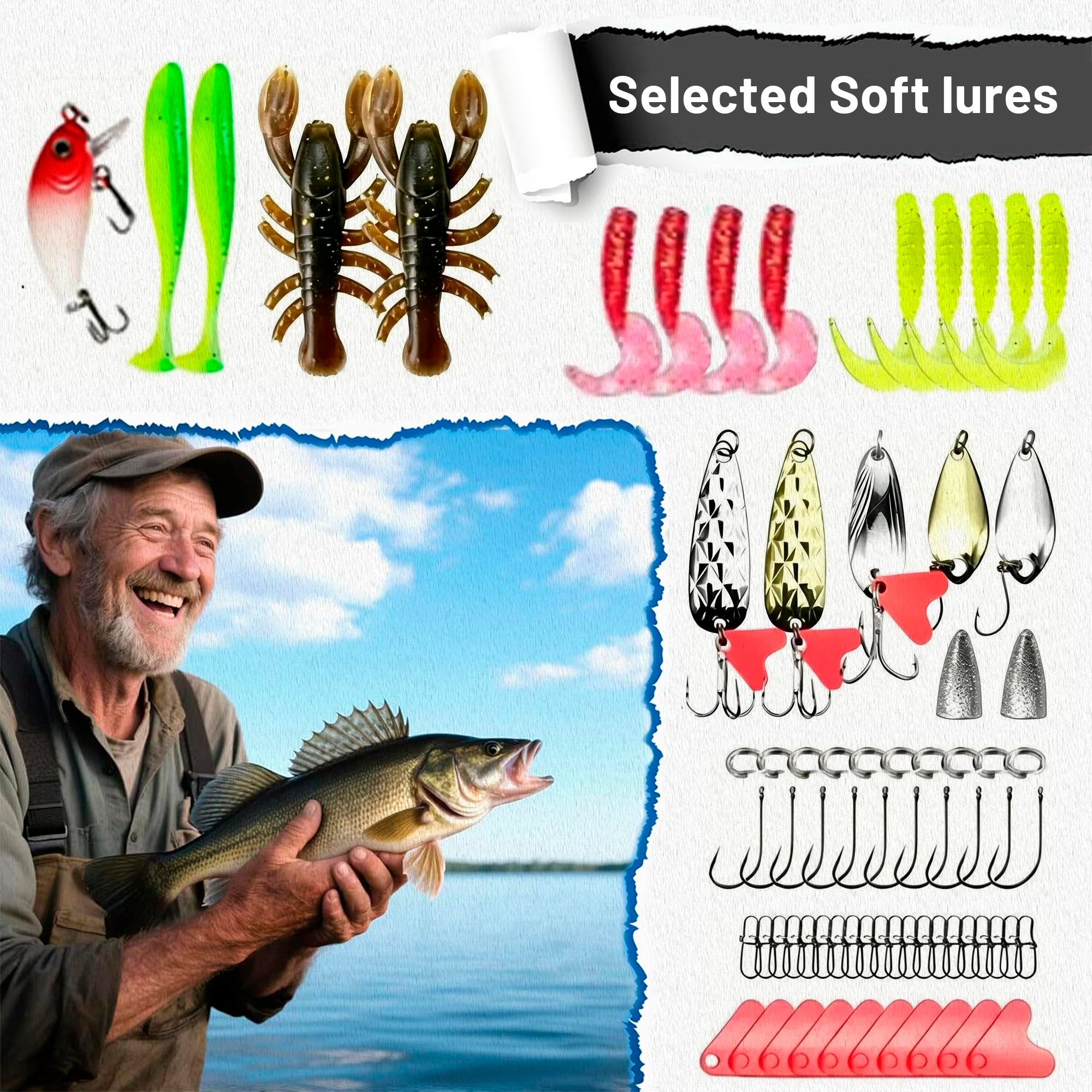 Beloadence Fishing Lures, Fishing Accessories, Tackle Box with Tackle Included, Fishing Kit with VIBs, Frogs, Minnows, Soft Baits, Hooks & Weights Accessories, 107Pcs