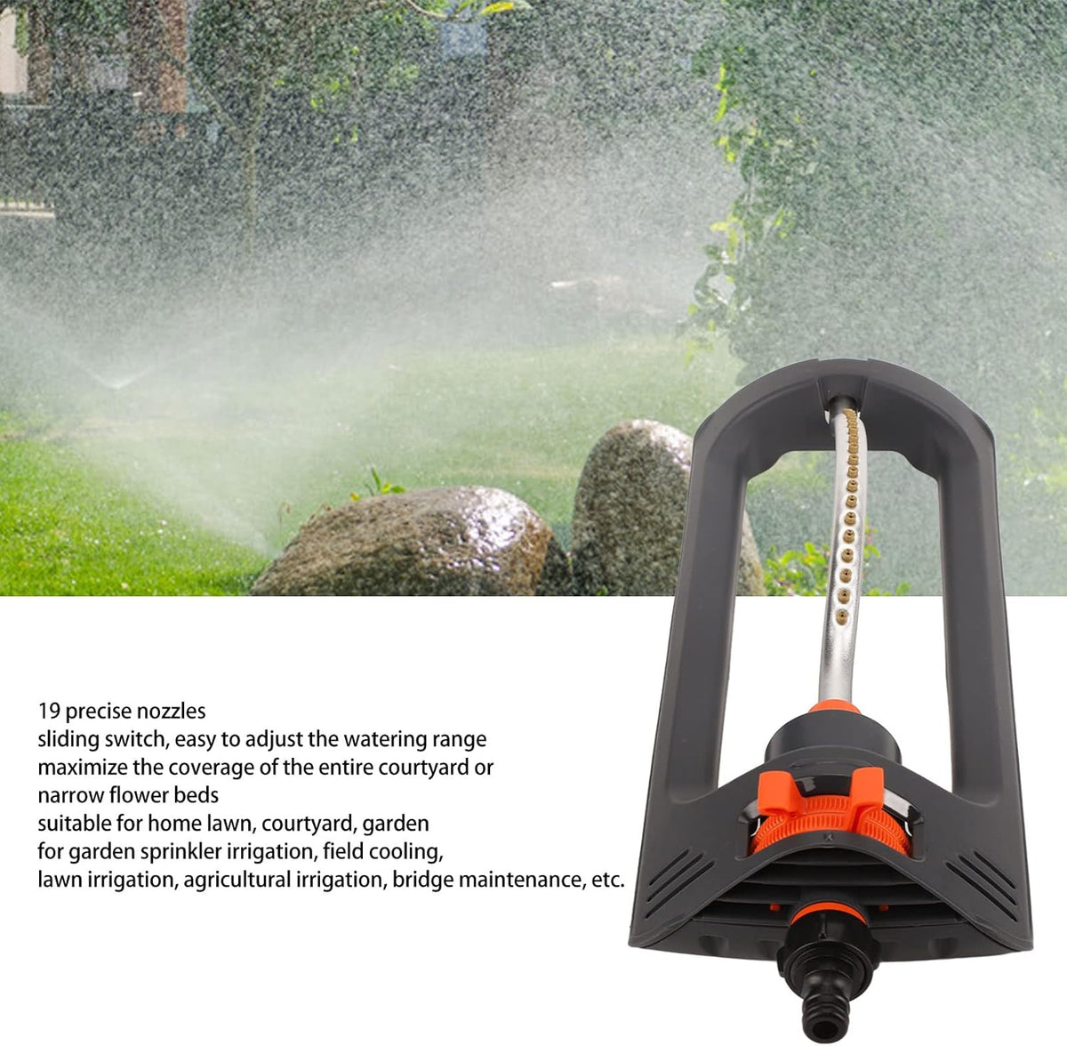 Beloadence Sprinklers for Yard, Lawn Sprinkler, Adjustable, 19 Precision Nozzle, Large Coverage Area, Dark Grey