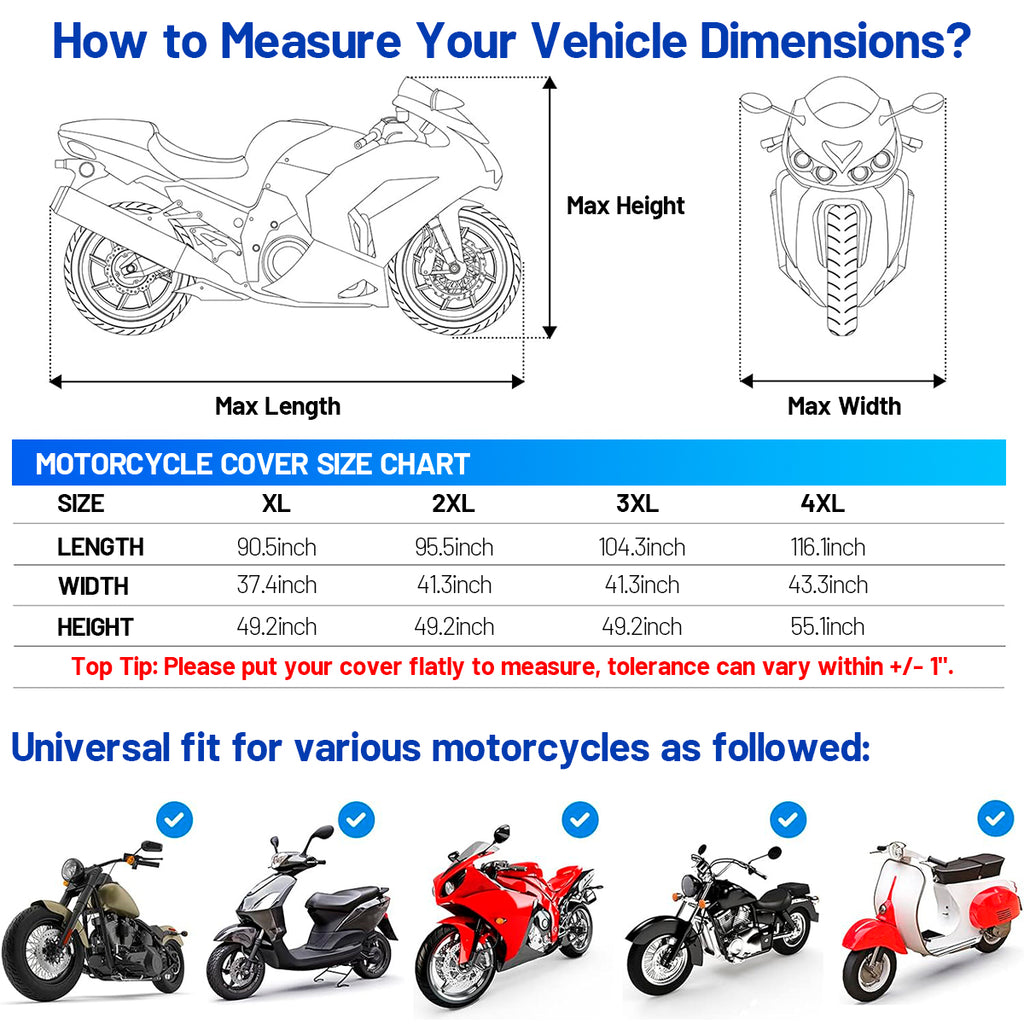 Beloadence Motorcycle Cover Waterproof Outdoor, All Season Weather Sun Rain Protection Night Reflective with Lock-Holes & Storage Bag, XL