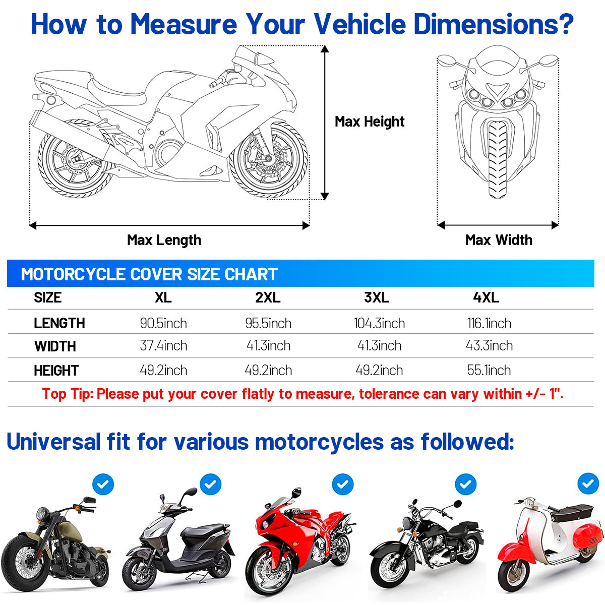 Beloadence Motorcycle Cover Waterproof Outdoor, All Season Weather Sun Rain Protection Night Reflective with Lock-Holes & Storage Bag, XL