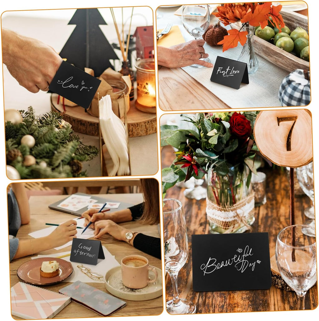 15 Pack Mini Chalkboard Signs 4"x3" - Shatterproof Small Food Labels for Party Buffet & Bakery - Erasable L-Shape Table Numbers with 2 Liquid Markers & Cleaning Rag