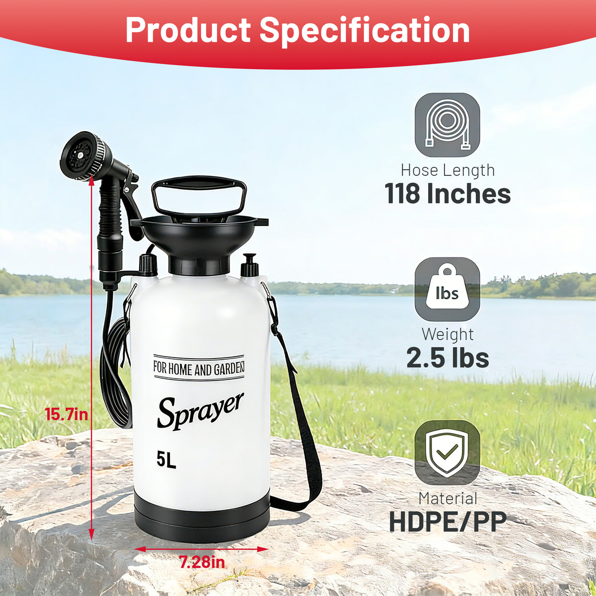 Beloadence Portable Camping Shower, Manual Pressure Outdoor Shower with Spray Nozzle for Camping, Beach, Surfing, Garden, Car Wash & Dorm Use, 5L, Hands-Free Carry