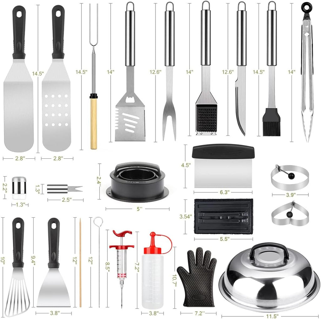 Griddle Accessories Kit, 144 Pcs Griddle Grill Tools Set for Blackstone and Camp Chef, Professional Grill BBQ Spatula Set with Basting Cover, Spatula, Scraper, Bottle, Tongs, Egg Ring (Rectangular)