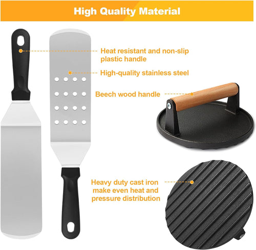 29pcs Griddle Accessories Kit,Grill Tools Set for Blackstone,Hibachi Enlarged Spatula Set with Basting Cover,Burger Press Patty Maker for Outdoor Teppanyaki BBQ