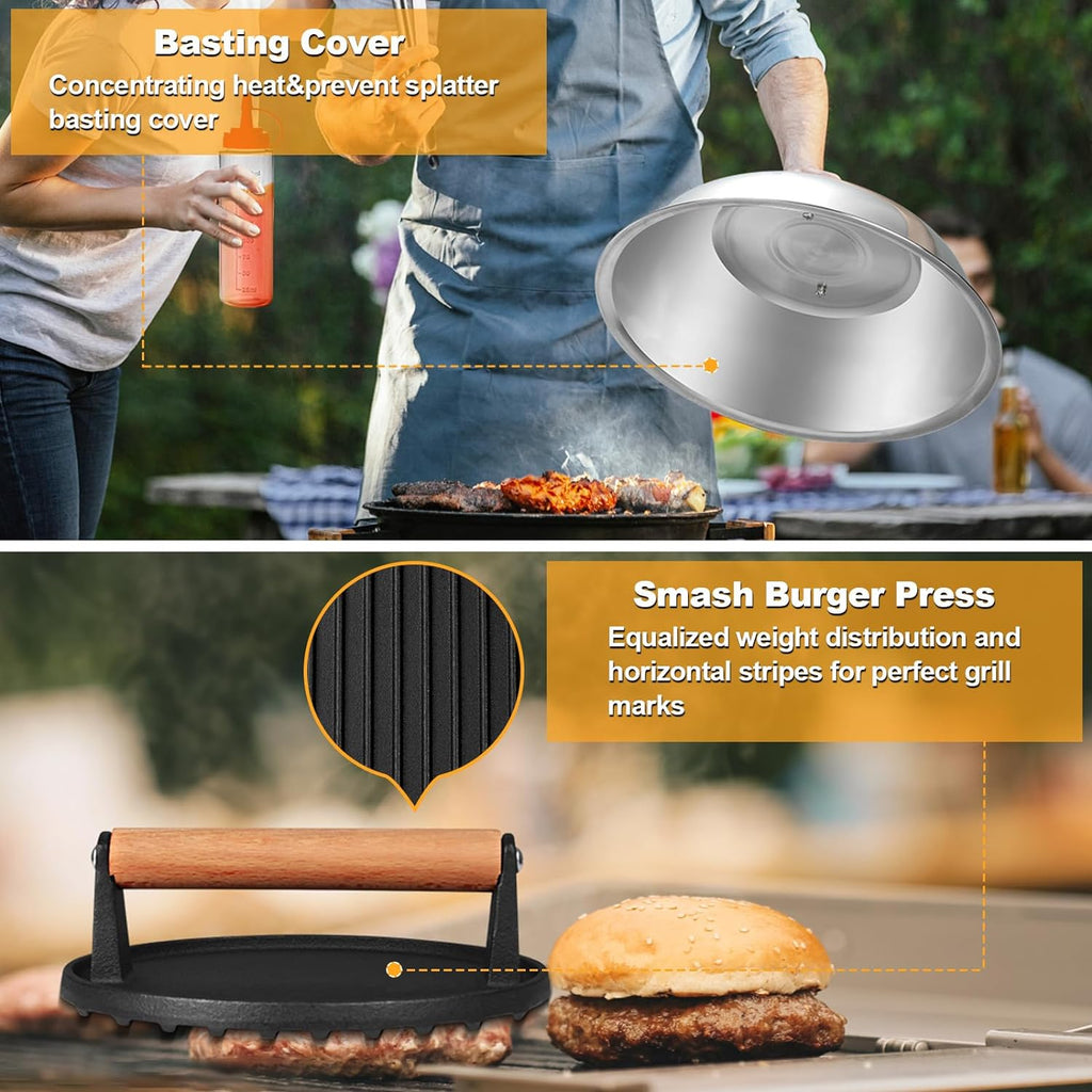 29pcs Griddle Accessories Kit,Grill Tools Set for Blackstone,Hibachi Enlarged Spatula Set with Basting Cover,Burger Press Patty Maker for Outdoor Teppanyaki BBQ