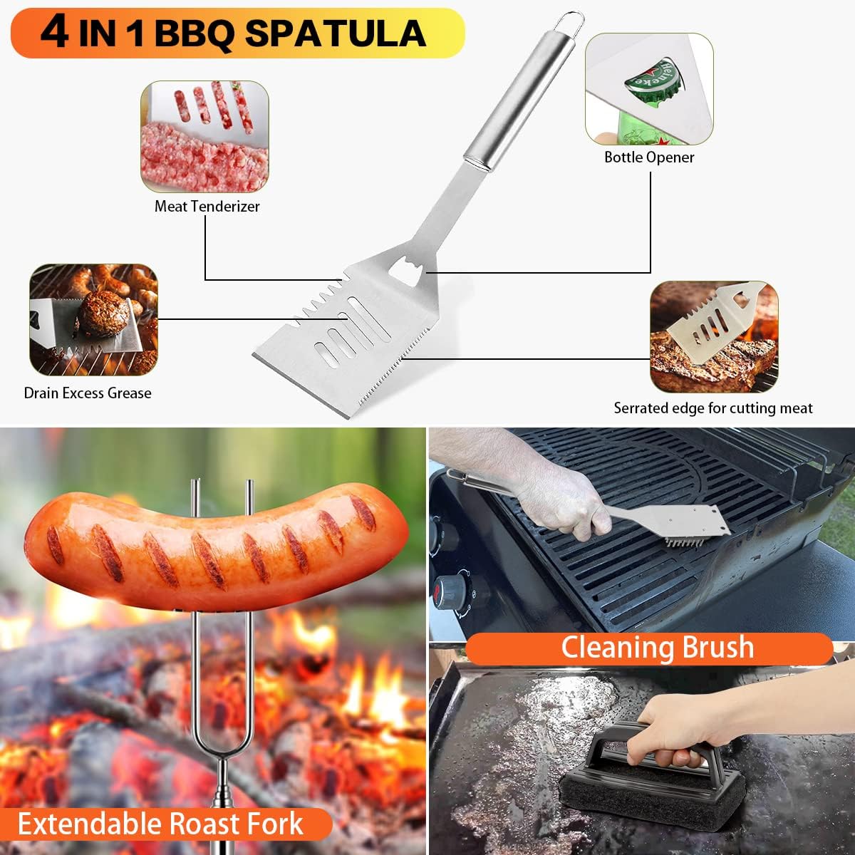 Griddle Accessories Kit, 144 Pcs Griddle Grill Tools Set for Blackstone and Camp Chef, Professional Grill BBQ Spatula Set with Basting Cover, Spatula, Scraper, Bottle, Tongs, Egg Ring (Rectangular)