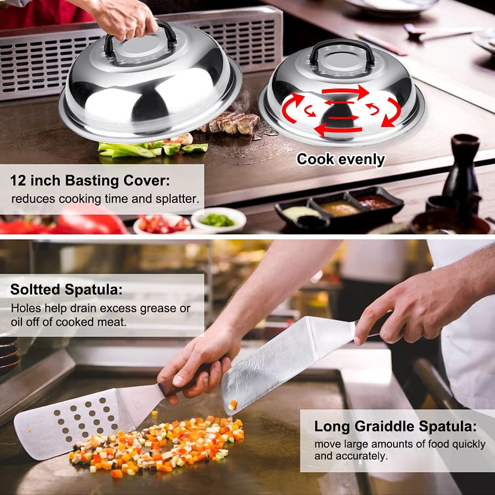 Griddle Accessories Kit, 144 Pcs Griddle Grill Tools Set for Blackstone and Camp Chef, Professional Grill BBQ Spatula Set with Basting Cover, Spatula, Scraper, Bottle, Tongs, Egg Ring (Rectangular)