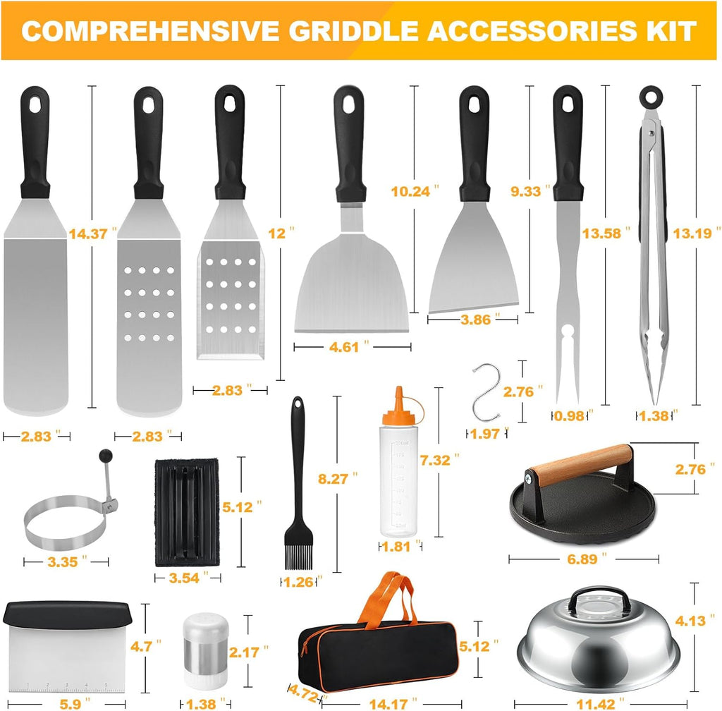 29pcs Griddle Accessories Kit,Grill Tools Set for Blackstone,Hibachi Enlarged Spatula Set with Basting Cover,Burger Press Patty Maker for Outdoor Teppanyaki BBQ