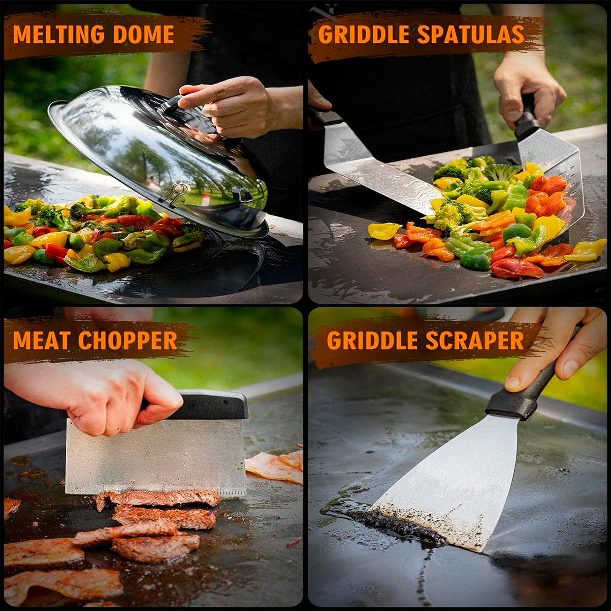 Griddle Accessories Kit, 15PCS Flat Top Grill Tools Set for Blackstone and Camp Chef, Enlarged Spatulas, Basting Cover, Stain Steel Grill Spatula Kit for Outdoor BBQ & Cooking