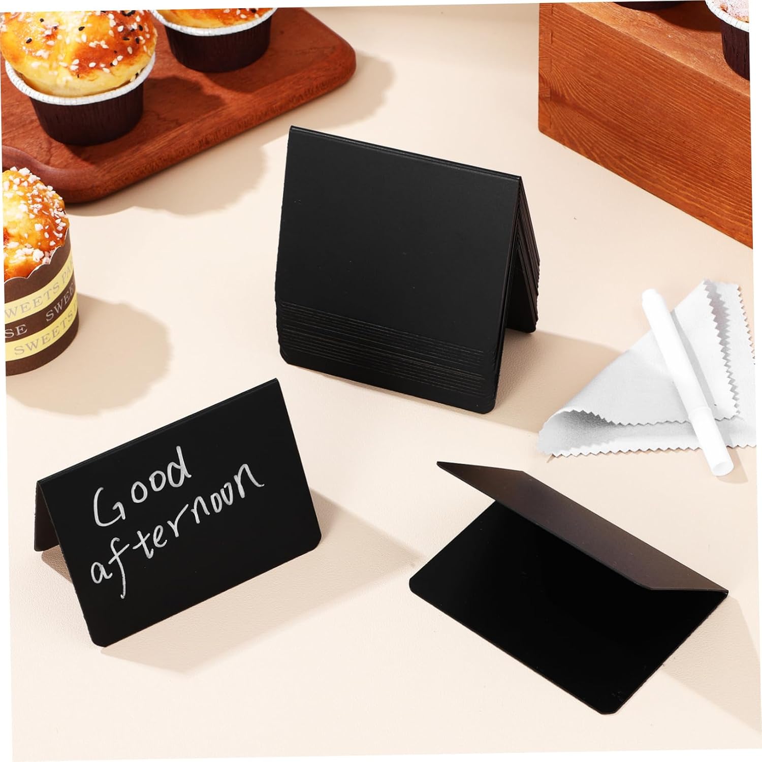 15 Pack Mini Chalkboard Signs 4"x3" - Shatterproof Small Food Labels for Party Buffet & Bakery - Erasable L-Shape Table Numbers with 2 Liquid Markers & Cleaning Rag