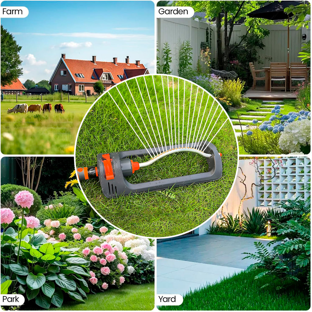 Beloadence Sprinklers for Yard, Lawn Sprinkler, Adjustable, 19 Precision Nozzle, Large Coverage Area, Dark Grey