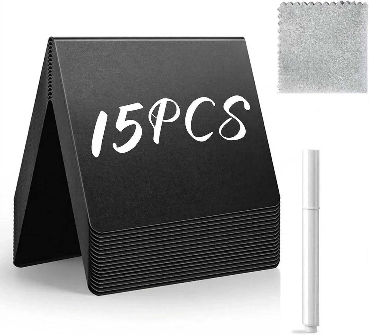 Beloadence 15 Pack Mini Chalkboard Signs 4"x3" - Shatterproof Small Food Labels for Party Buffet & Bakery - Erasable L-Shape Table Numbers with 1 Liquid Markers & Cleaning Rag