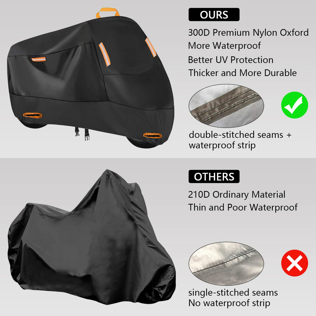 Motorcycle Cover Waterproof Outdoor, All-Season Sun Rain Wind Dust Protection, Lock-Holes Security, Storage Bag Included, Universal Motorbike Powersports Dirtbike Cover,XL
