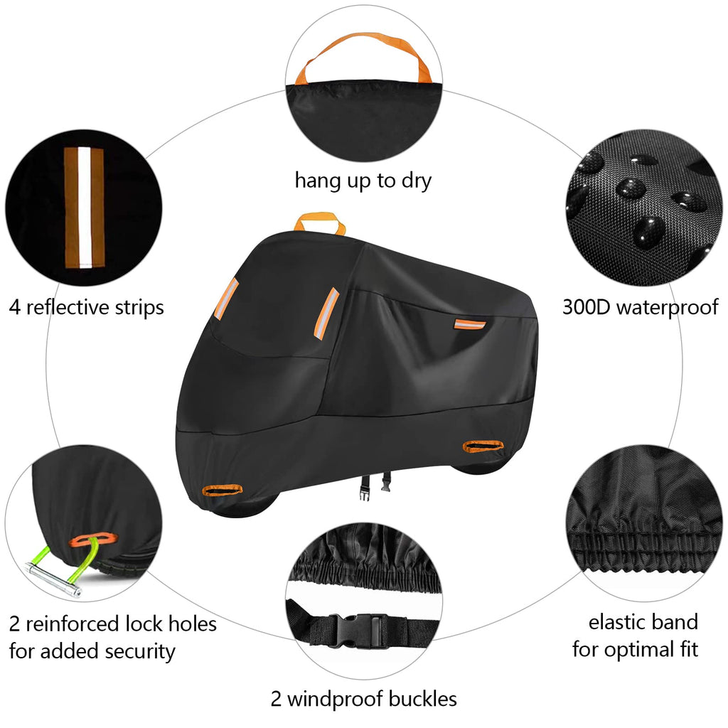 Motorcycle Cover Waterproof Outdoor, All-Season Sun Rain Wind Dust Protection, Lock-Holes Security, Storage Bag Included, Universal Motorbike Powersports Dirtbike Cover,XL