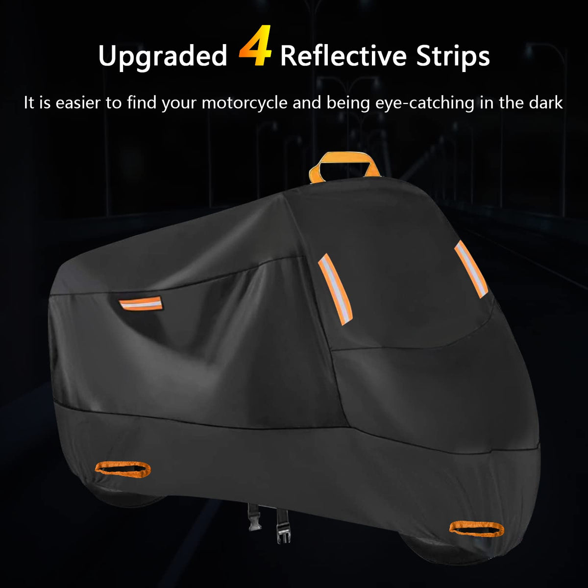 Heavy Duty Motorcycle Cover Waterproof Outdoor, All Season Durable Sun Rain Wind Dust Protection,4 Reflective Tapes, Lock-Hole Security,3XL