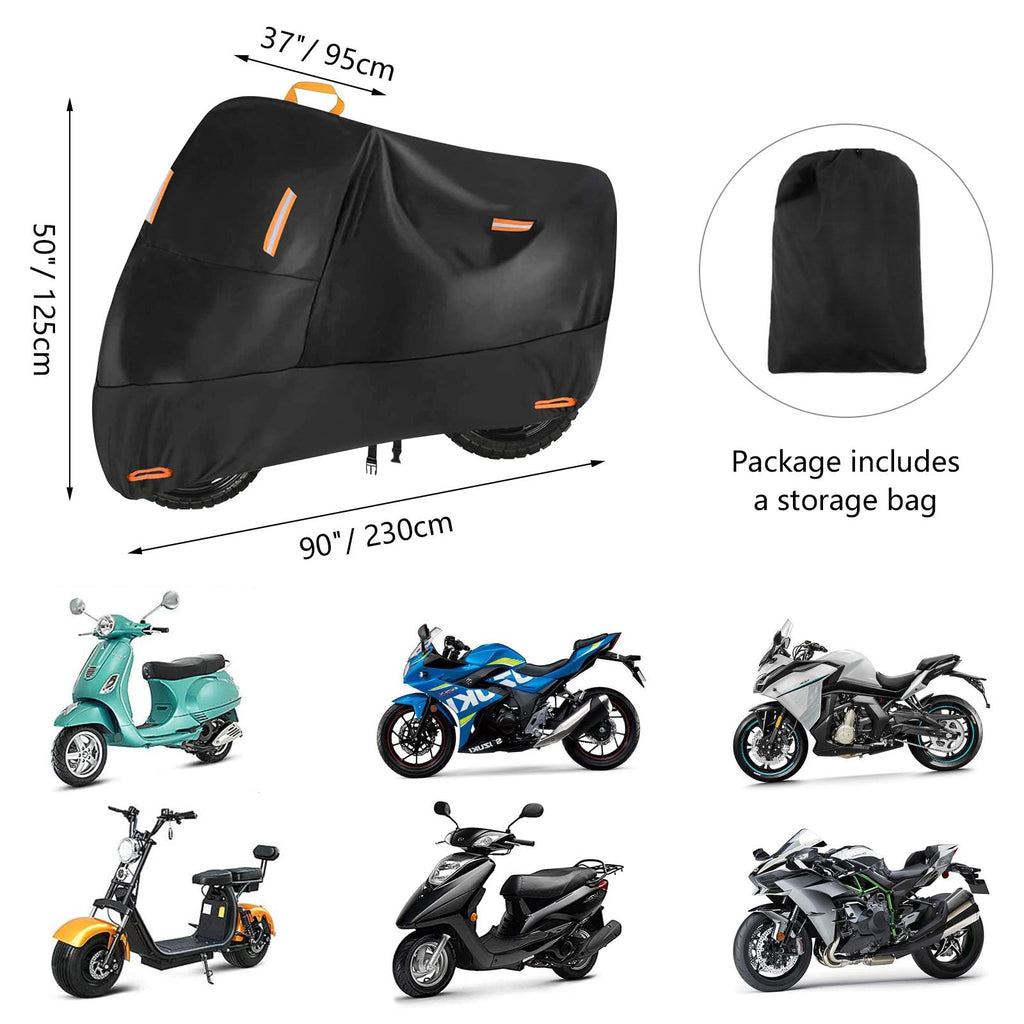 Motorcycle Cover Waterproof Heavy Duty Outdoor, All Season Durable Protection from Sun Rain Wind Dust, Motorbike Cover with 4 Reflective Tapes & Lock-Hole,2XL